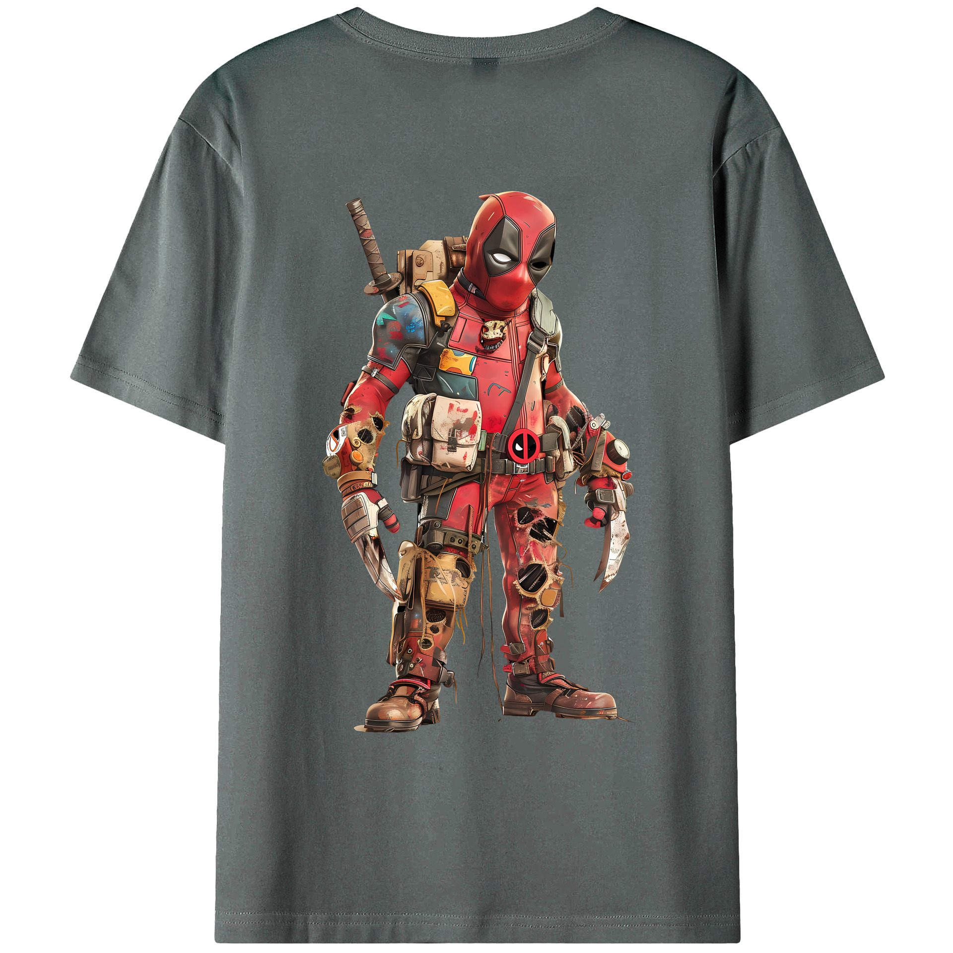 （画像用） Deadpool デッドプール 綿100％ メンズ半袖Tシャツ（バックプリント） 通気性